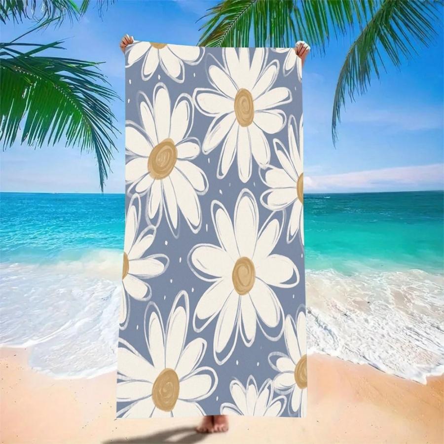 Daisy Flower Print Beach Towel Extra Large Quick Dry Sand Resistant Microfiber Blue Towel for Adults Vacation Pool Swim