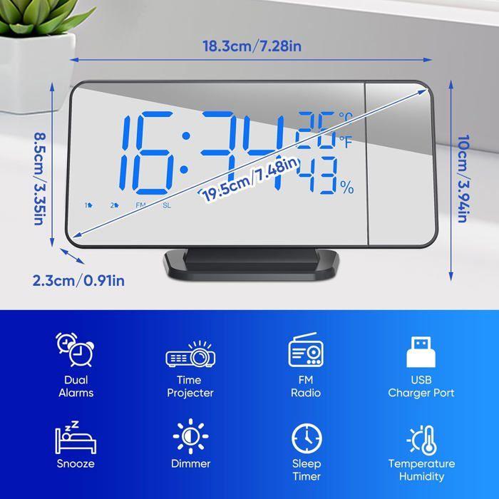 Réveil à Projection - UNDERSCORE - TAKRINK - LED 5,5" - Double Alarme - Radio FM