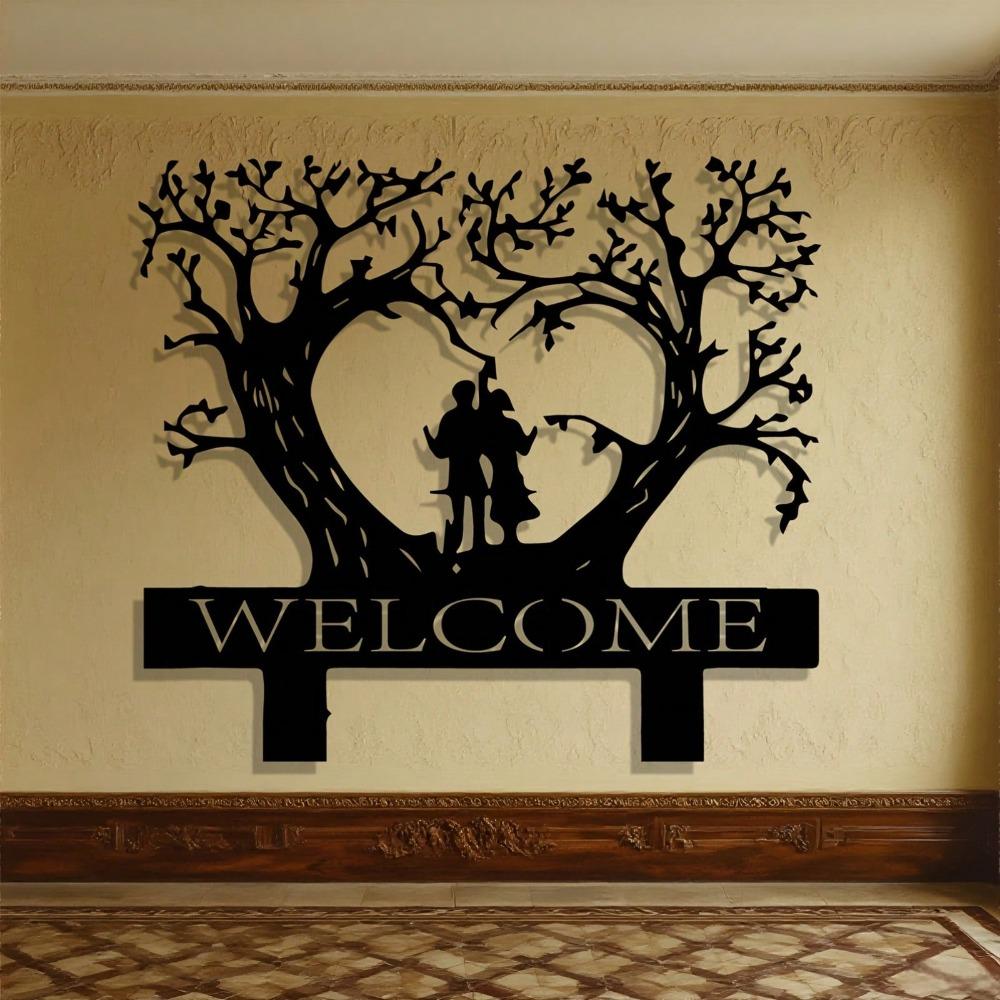 Romantic Love Tree Welcome Metal Wall Art Elegant Iron Sculpture Couple Wedding Valentine Gift Living Room Indoor Decor
