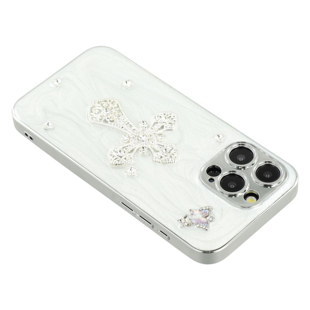 For iPhone 15 Pro Max Case Electroplated Epoxy Metal Decor TPU+Acrylic Phone Cover Precise Cutouts
