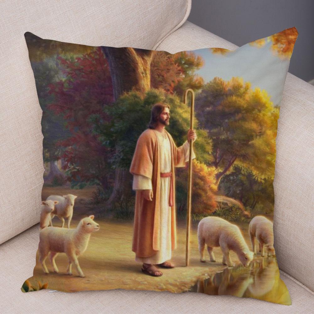 Vintage Jesus Christ Cushion Cover for Sofa Home Decor Colorful Cartoon Christ Savior Pillow Case Soft Plush Pillowcase xcm