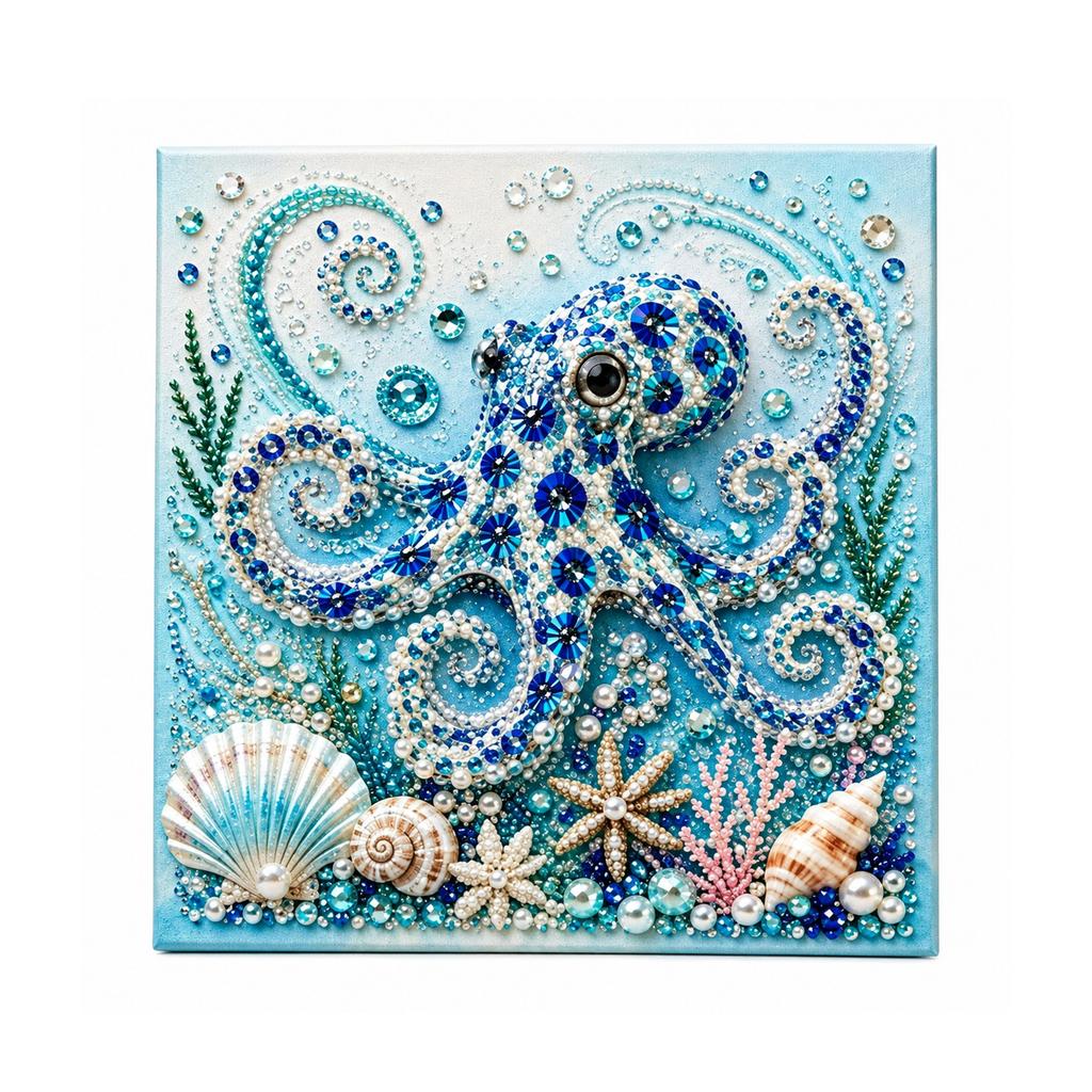 Ocean Theme Pearl Art DIY Kit Octopus, Calm Joyful Parent Child Interactive Sea Craft Toy