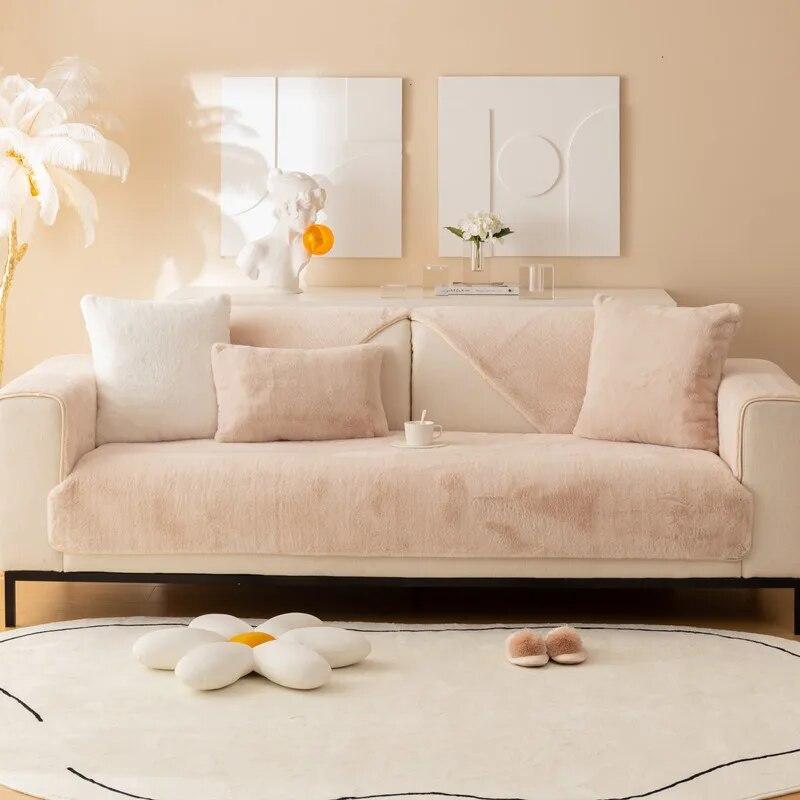Rabbit Plush Sofa Cover Warm Winter Sofa Towel Covers Non-slip Universal L Shape Couch Mat Blanket Seat Cushion for Living Room