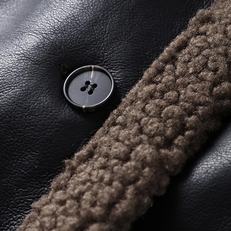 Women's Warm Thick Lapel Leather Jacket Winter Lamb Wool Long Sleeve Pocket Overcoat Single-breasted Street Trench Coats with Belt