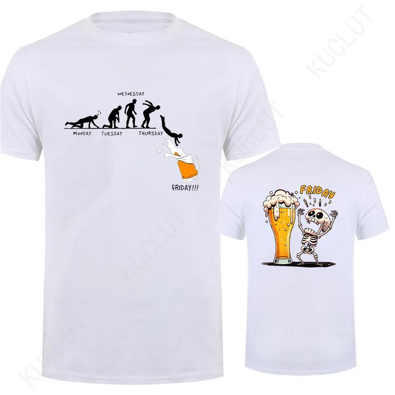 Fashion Skeleton Enjoying FRIDAY Beer Day Tees Back Print Men's T-Shirt Finally Friday for Drink Lover Male Oversized Clothing
