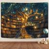 VIKAMA Luminous Tree Library Tapestry Dark Academia Wall Art Bedroom Headboard Decor Dorm Renovation Backdrop Room Decoration