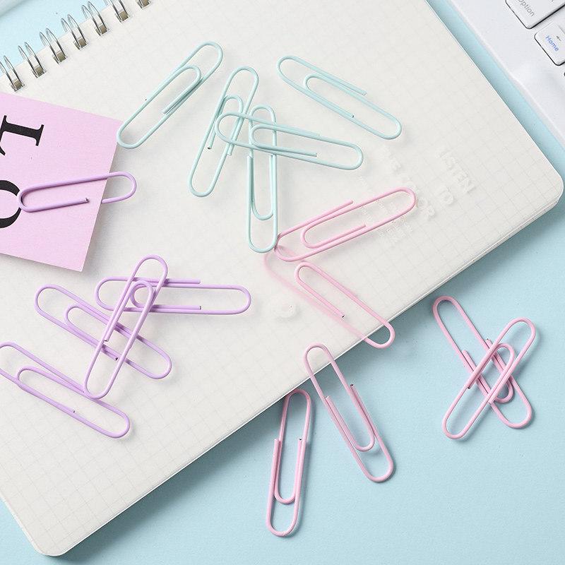 Macaron Color Paper Clip Set: Large & Small Cute Candy Toned Metal Clips