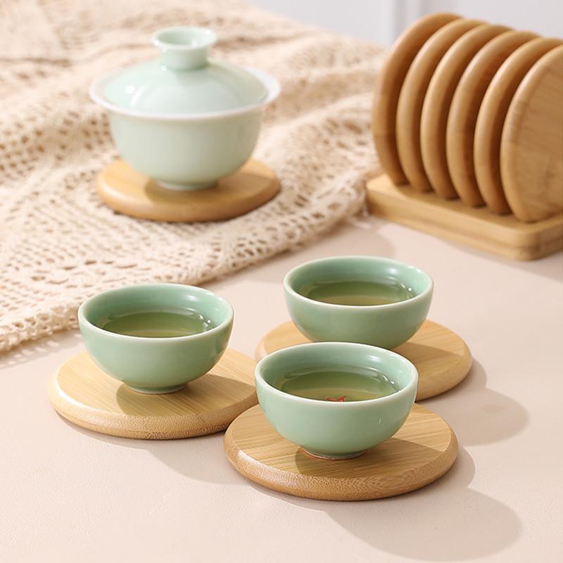 Bamboo Coaster Set Simple Creative Cup Holder Round Water Cup Insulation Pad Bamboo Tea Cup Holder Display Rack