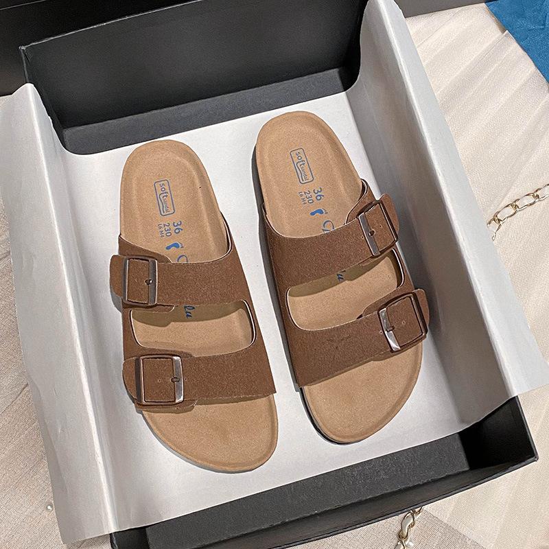 

Boken slippers women s cow velvet beach shoes non-slip summer wear flat sandals Boken large size slippers 34 коричневый