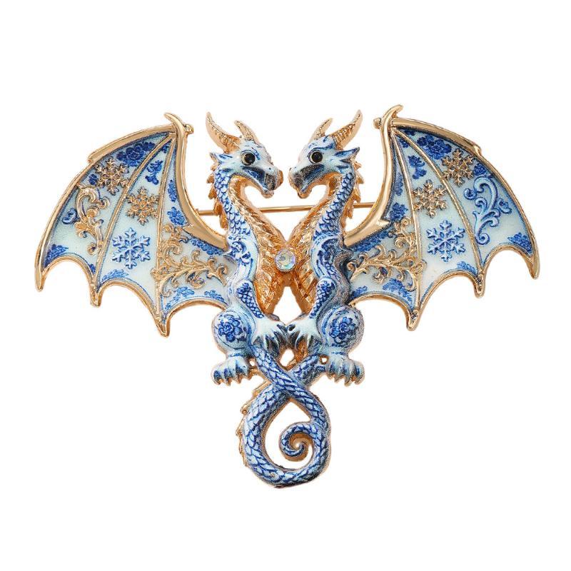 1Pcs Double Headed Dragon Brooch Blue White Porcelain Inspired Vintage Jewelry for Valentine's Day Gift Wear