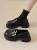 jk black small leather shoes retro spring new heightening British style single shoes