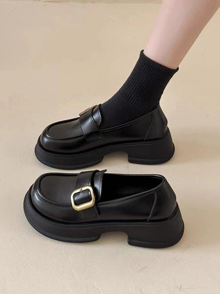 jk black small leather shoes retro spring new heightening British style single shoes