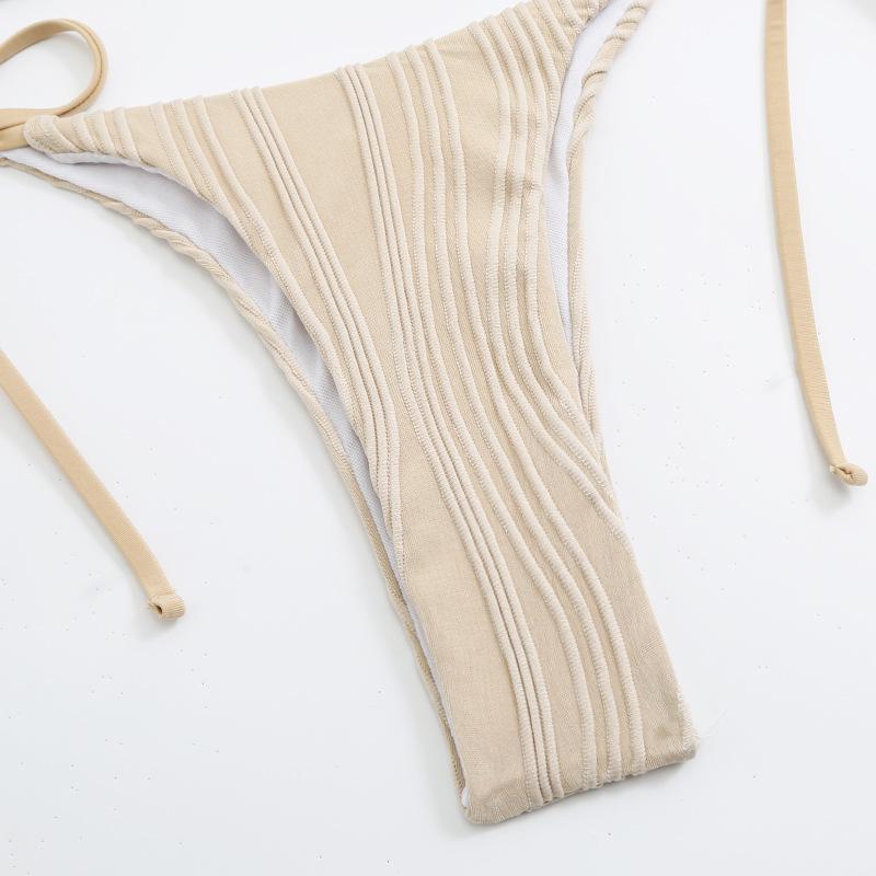 2023 Sexy Striped Solid Color Lace-up Bikini Set - Women's Two-Piece Swimsuit