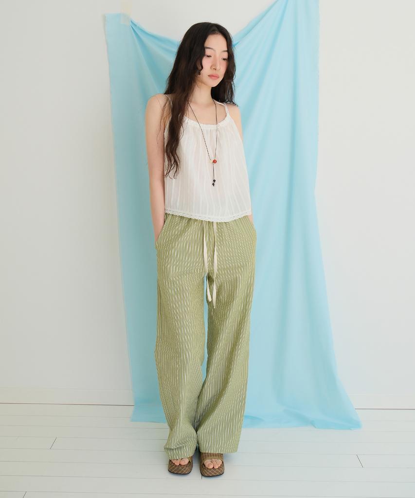 Moui Cozy Stripe Banding Pants (Olive)