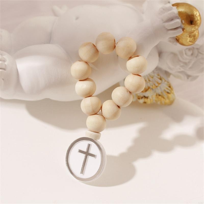 Wooden Rosary Bulk Catholic Prayer Rosary Beads with Crosses Pendants Mesh Bag Baptism First Communion Baby Shower A0KF