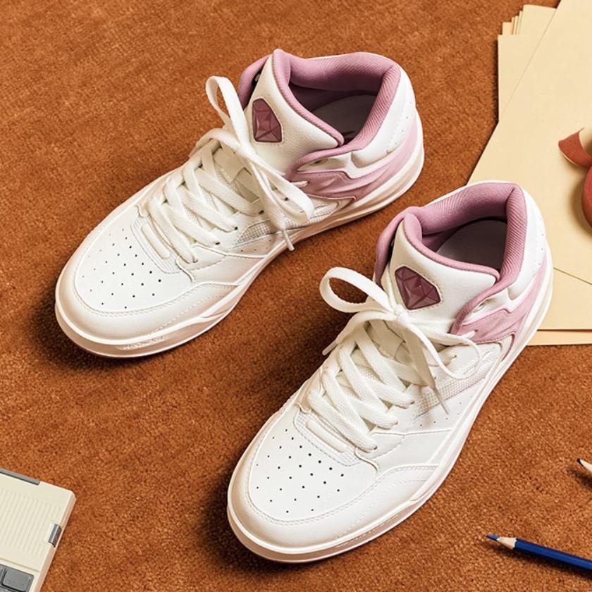 Anta 4 Carat Retro Classic High-Top Skate Shoes Women Sneakers White Pink 122448031-1