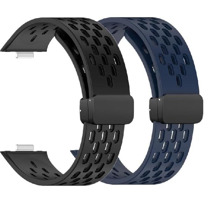 2pcs Bands for Huawei Watch Fit 3, Soft Silicone Wristband with Folding Clasp Breathable Smartwatch Watch Strap Sports Replacement Band Compatible