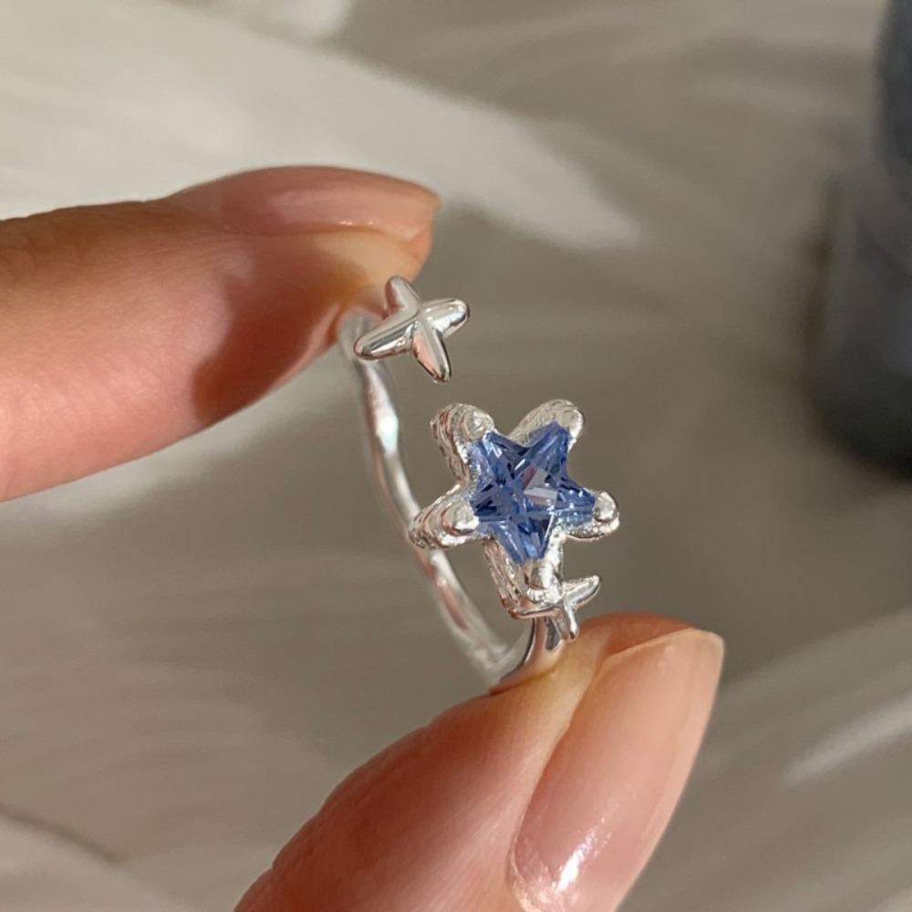 Süße und Coole Blaue Blumenringe Geometrische Feine Verstellbare Silberringe Party Geburtstagsgeschenk Damenschmuck Wassertropfen Offener Ring