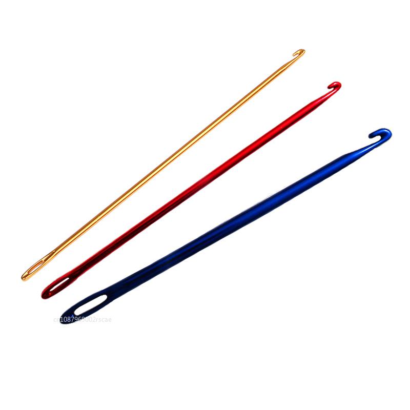 3Pcs Knitting Hook DIY Aluminum Crochet Hook Afghan Tunisian Knit Tool with Needle Eye Hand Knitting Tool 3 Colors Sewing Needle