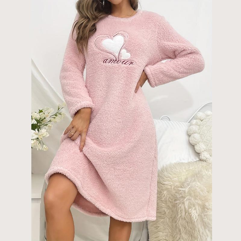 Women Flannel Velvet Nightdress Autumn Winter Thicken Warm Nightgown Heart Sleepwear Comfortable Female Causal Home Clothes