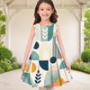 Little Girls Round Neck Sleeveless Geometric Printed A Line Flared Dress