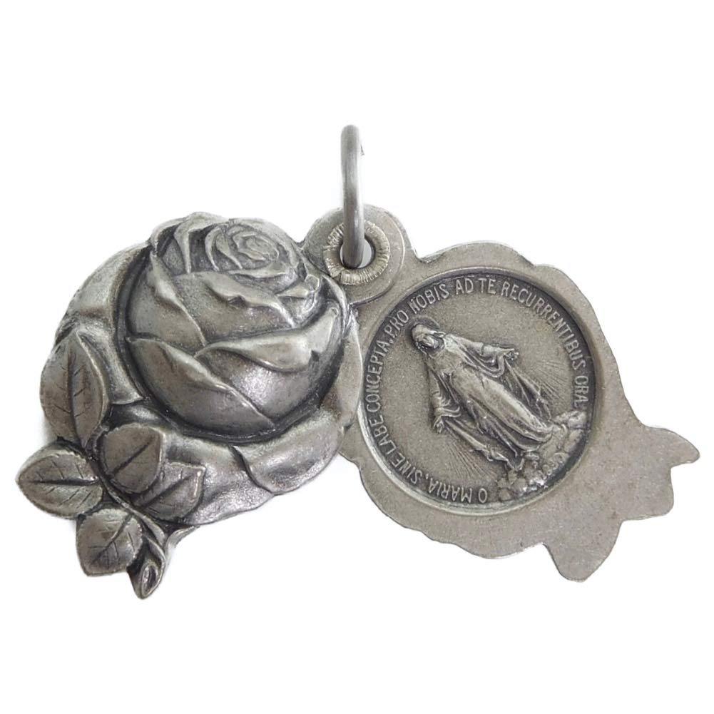 Miraculous Medal Rose Pendant, Slide Type, Made in Germany, Virgin Mary