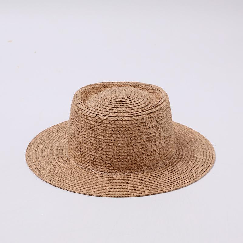 Autumn and Winter New Flat Top Top Top Hat Retro Classic British Style Hand-woven Straw Hat Outdoor Beach Sun Hat