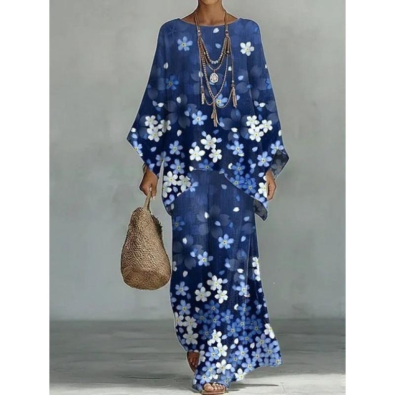 16 European and American women's clothing Y1 large size thin ethnic style dress set Bohemian casual large size jumpsuit