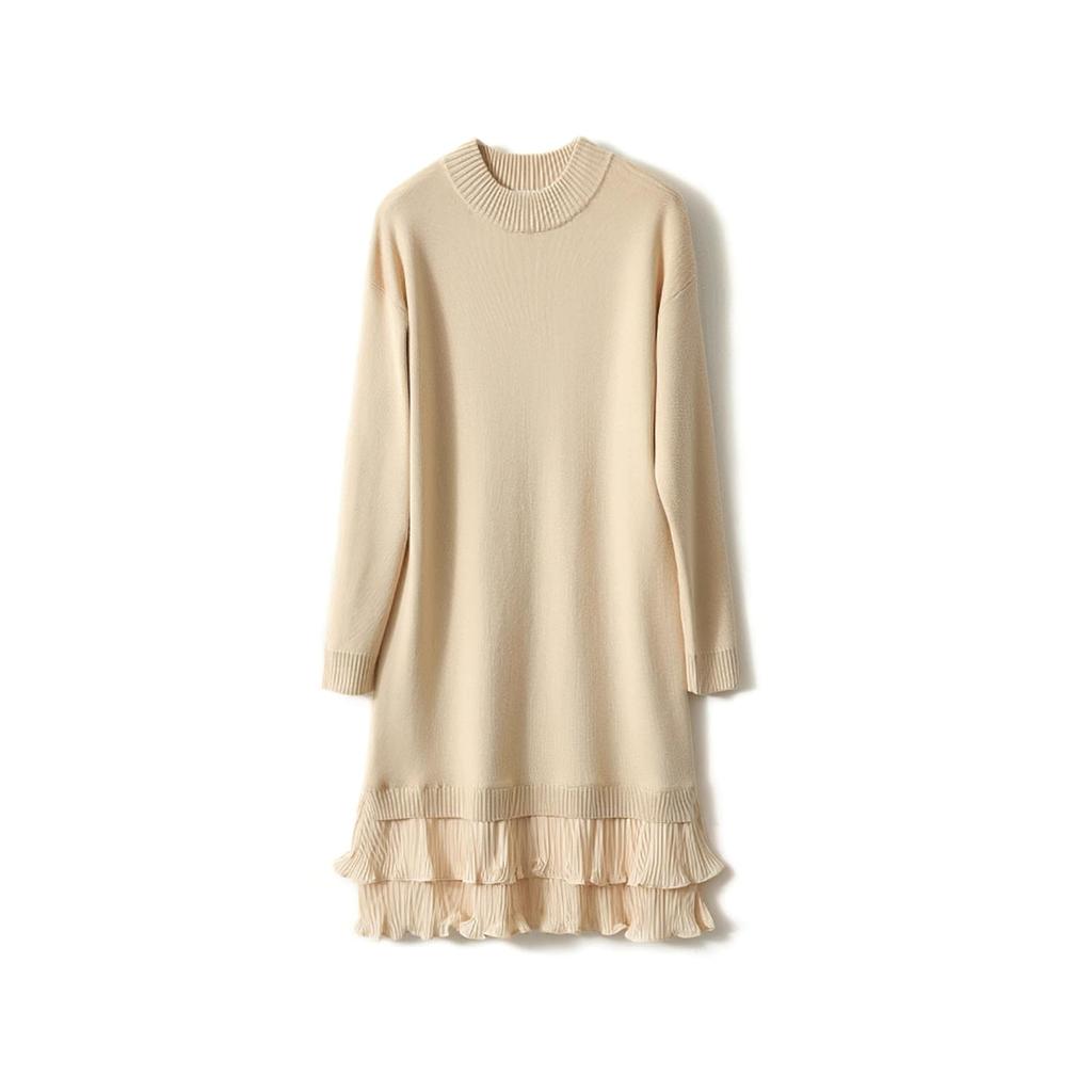 Maytopia Knit Long Midi Pleated Ruffle LYQ02 Women's Dress, Sleeves, Length, Flattering, Stylish, Hem, Casual, Formal, Commuting, Fall/Winter, (JP,