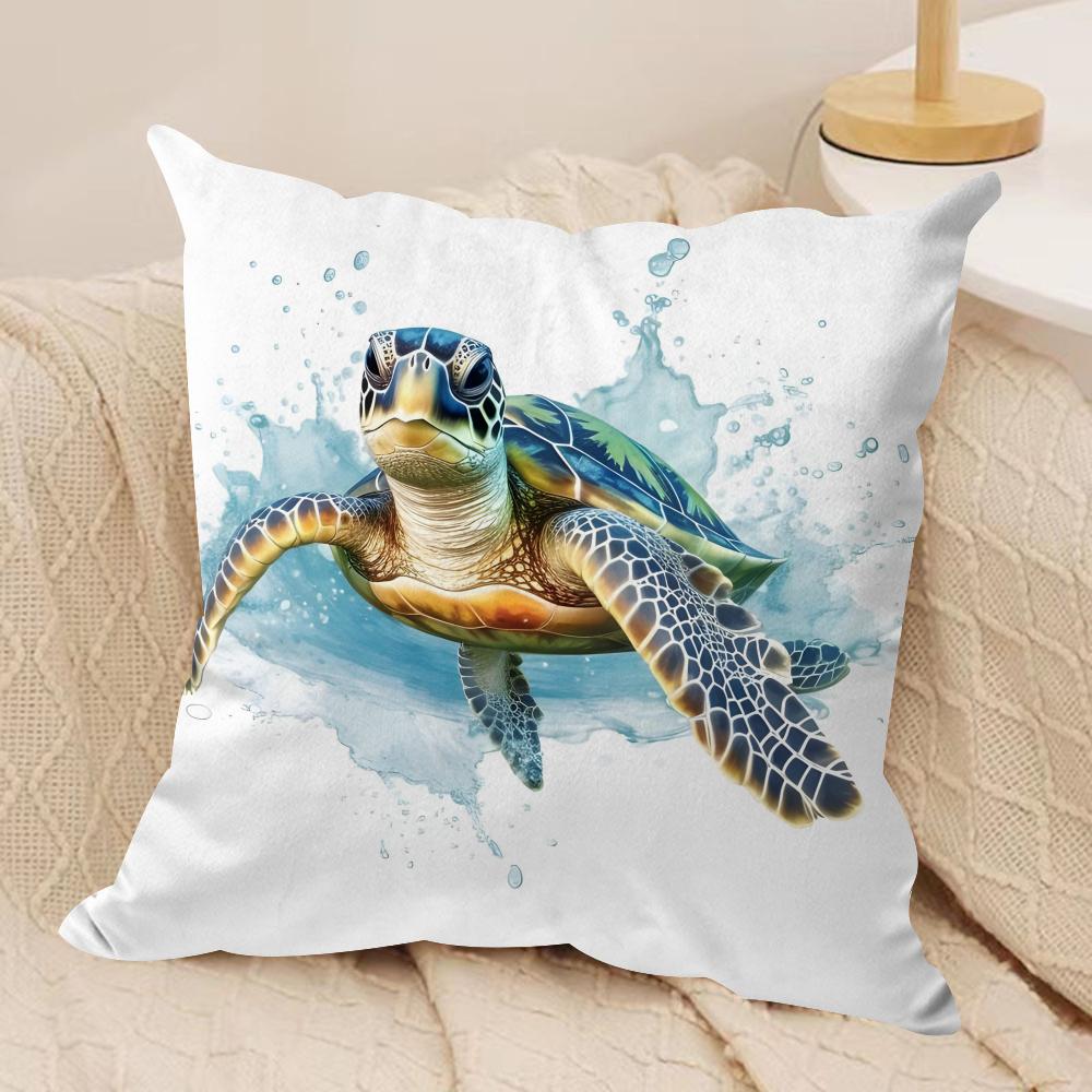 Sea Animal Turtle Coral Cushion Cover Soft Plush Fabric DoubleSided Printed Sofa Cushion Cover for All Seasons Home Decor Gift