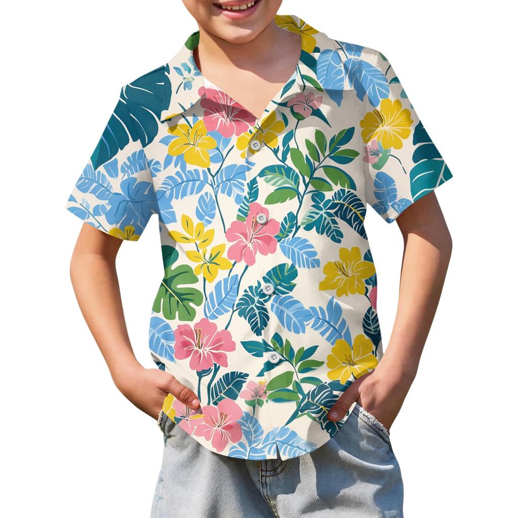 Jungen kurzärmeliges Hawaiihemd, Kinder Sommer Hemd mit Knöpfen