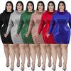 Plus Size Womens Velvet Dress With Faux Fur Collar Embellished Sequins Streetwear Long Sleeve Short Skirt Fashion