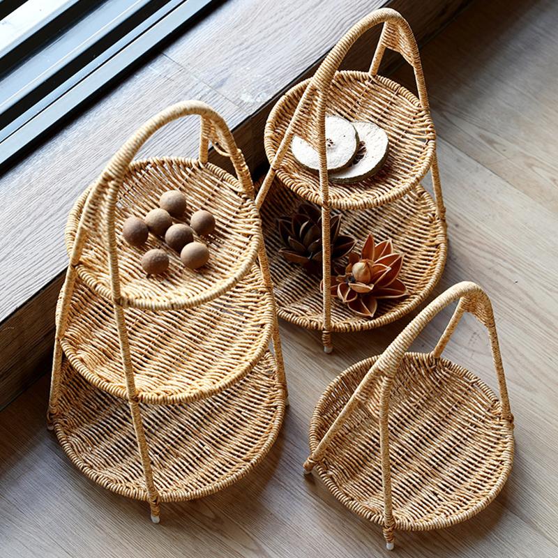 Rattan Imitation Woven Fruit Storage Tray, Dried Fruit Tray, Candy Snack Rack, European-Style, Dry Fruit Bowl, Afternoon Saucer