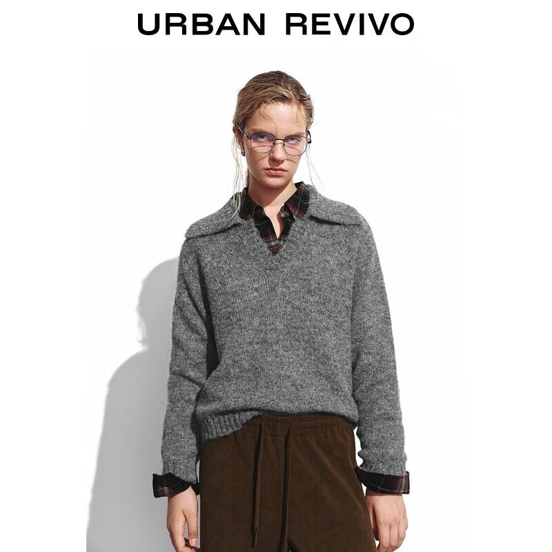 

Женский простой серый короткий свитер крупной вязки свободного кроя UR 2025 XL