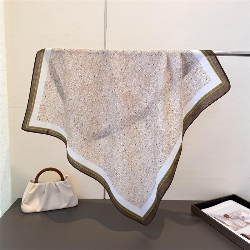 Fresh Texture Herringbone Cotton Linen Small Square Scarf Silk Imitation Velvet Headscarf Shawl Sunscreen Women