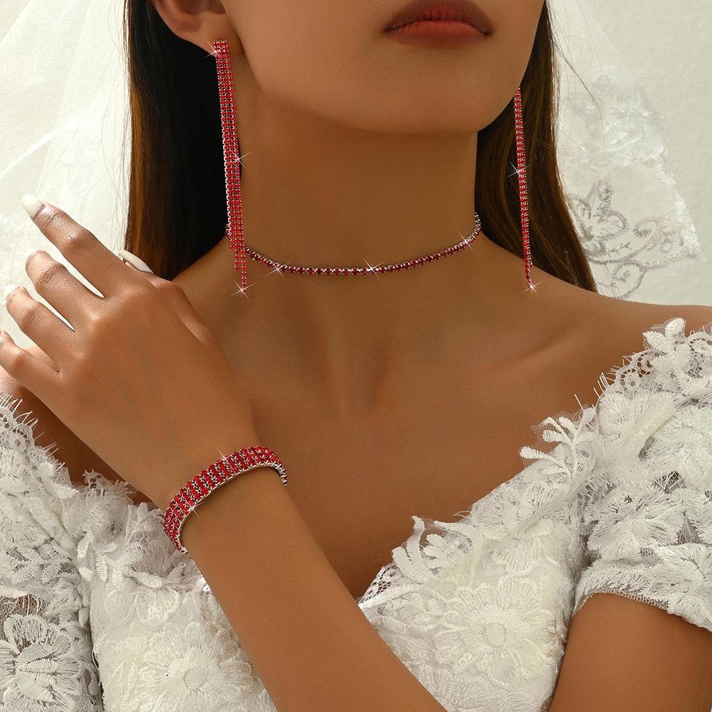 4-teiliges Damen Trendiges Krallenketten Mehrreihiges Quastenohrringe Halskette Armband Zirkon Set Hochzeit Bankett Party Feiertagsgeschenk