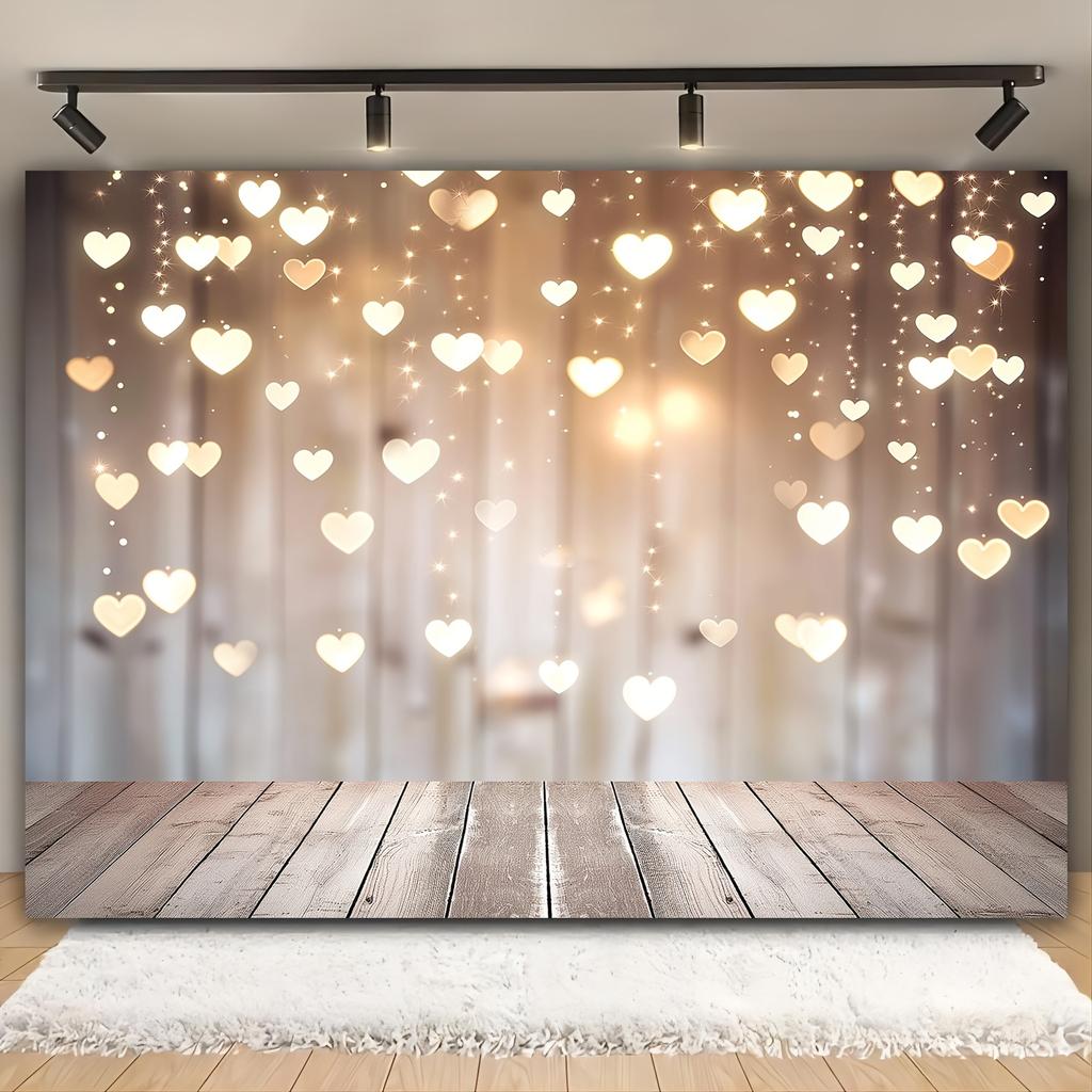 Polyester Love Heart and Rustic Wooden Photography Background - A Versatile Banner Suitable for Weddings, and Bridal Showers