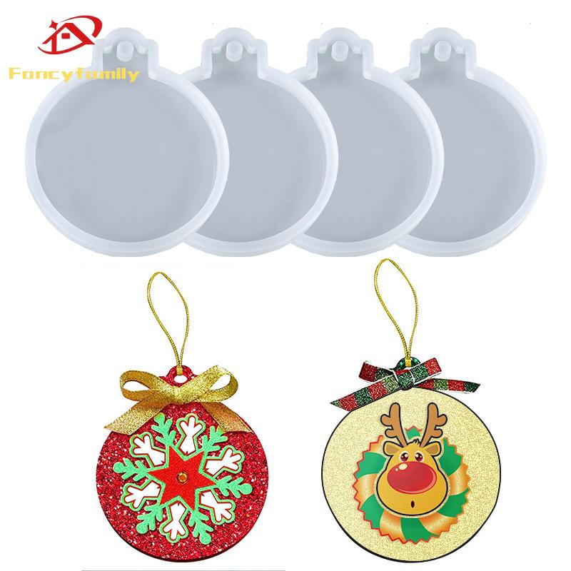 Fancyfamily 4pcs DIY Crystal Drip Glue Circular Hanging Silicone Mold Christmas Decoration Pendant Circular Keychain Mold