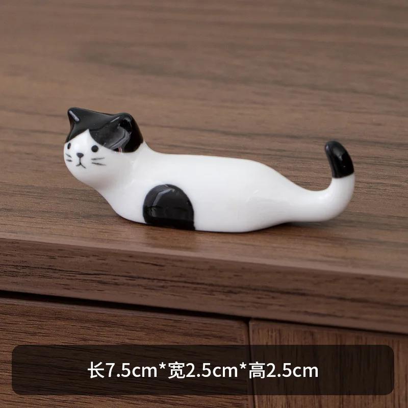 Ceramic Cute Cat Chopstick Holder Tableware Japanese Style Underglaze Restaurant Simple Oval Spoon Bracket Utensil for Kitchen