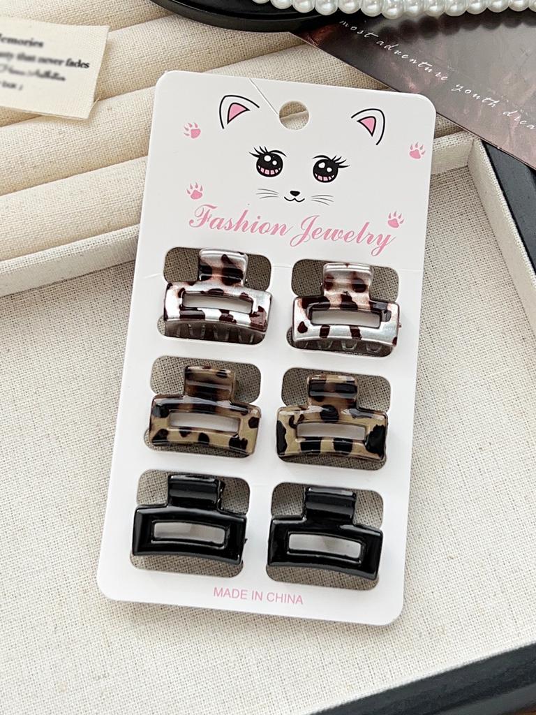 6 Pcs Candy Color Compact Butterfly Hair Clips For Thin Hairrectange Banana Clipsfashion Leopard Flower Jaw Clips For Kid Girls X
