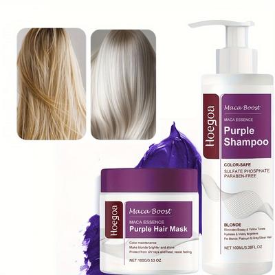 Dry Damaged Hair Treatment  Purple Shampoo & Hair Mask Set Enhance Hair Resilience Anti Frizz Reduce Breakage Total Repair Hair Mask