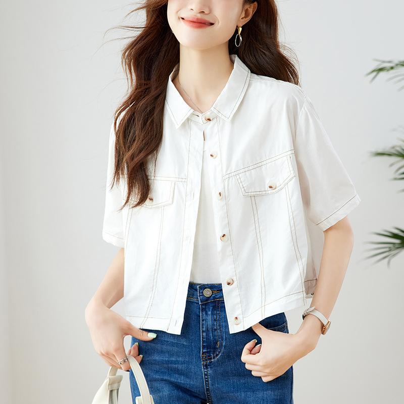 Short-sleeved Shirt for Women In Summer New Style of Literary Vintage Tops Small Person Design Shirt