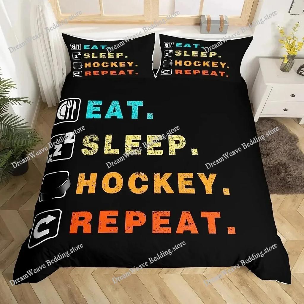 Ice Hockey Duvet Cover Helmet Skates Comforter Winter Ice Sports Games Bedding Set for Boys 3D Print Polyester Quilt Cover