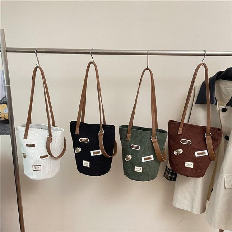 Corduroy Bucket Bag 2026 Casual Women's Simple Temperament Versatile Korean New Niche Design Shoulder Bag