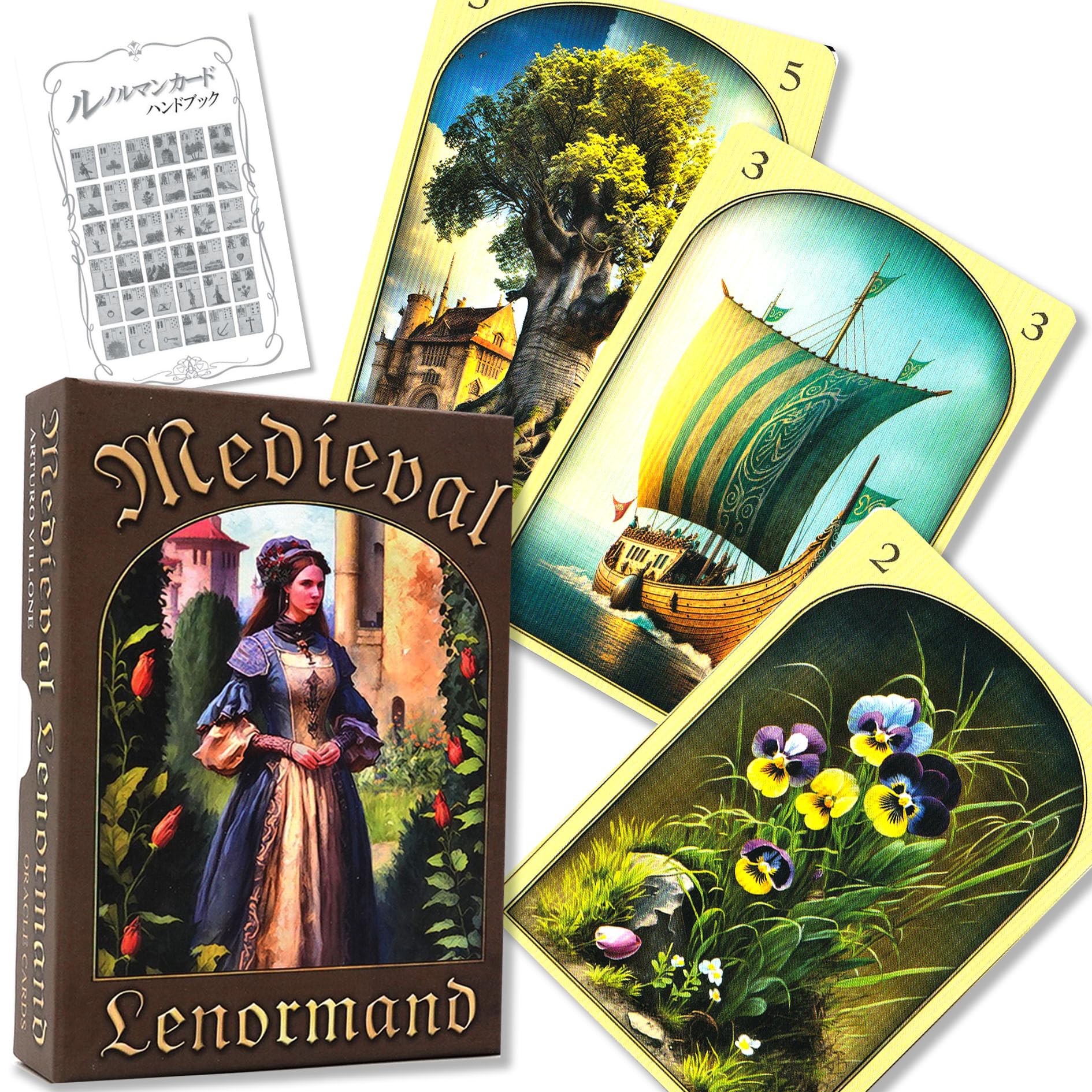 Stredoveký Lenormand Orákulum Lenormand Karta Veštenie s Japonskými Autentickými Inštrukciami, yellow