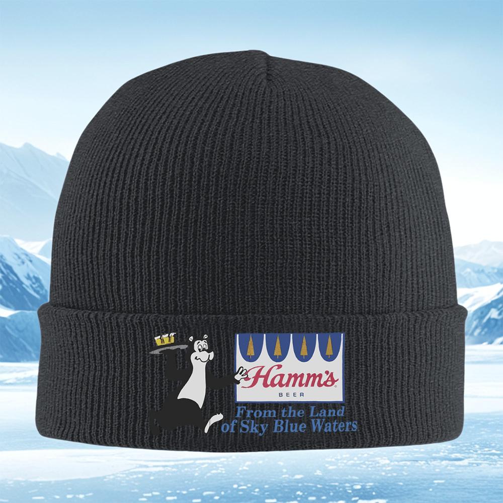 Bear serving Hamm's beer logo blue water Men Women Unisex Knitted Hat Beanie Pullover Cap Winter Thermal Warm Christmas Outdoor