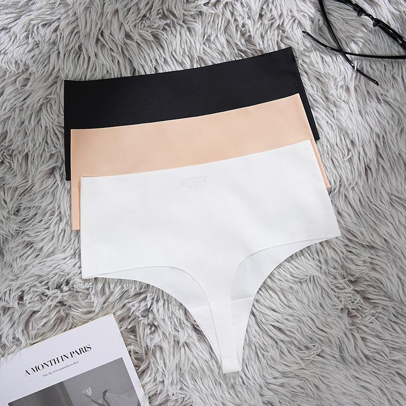 Large Size Seamless One-piece High-waisted Ice Silk T-pants Sports Quick-drying Breathable Sexy Random-cut Underwear
