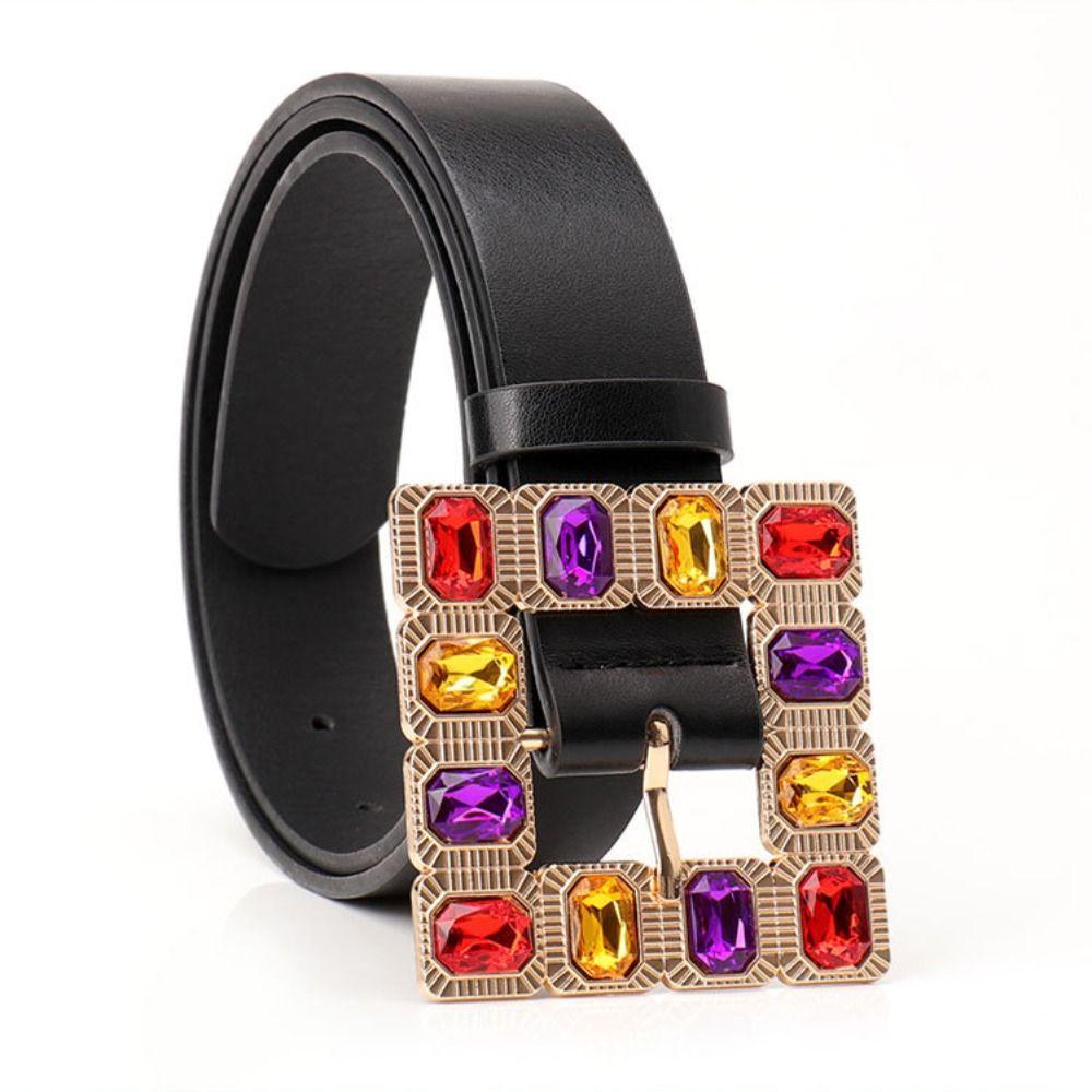 Y2k Women Waistband Colorful PU Leather Belt Luxury Rhinestone Belt  Clothes Accessories
