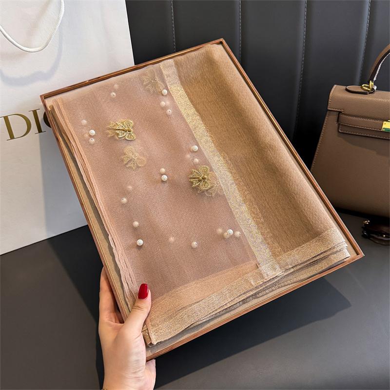 Floral Embroidery Silk Wool Scarf Luxury Women Hijab Female Foulard Pashmina Long Beach Stoles Shawl Wrap Scarves Bandana