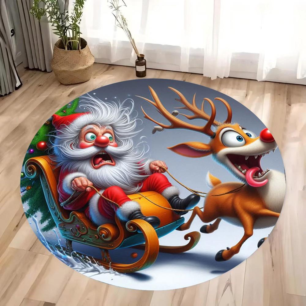 Weihnachtsmann Runder Teppich Wohnzimmer Schlafzimmer Matte Festliche Atmosphäre Dekorierter Weihnachtsbaum Heimteppich Dekoration